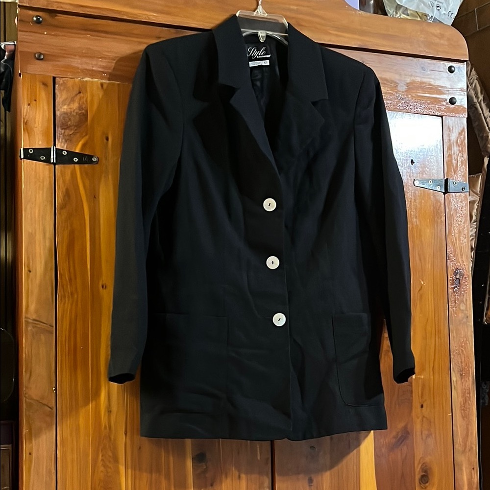 Vintage Black Women's Blazer with White Buttons